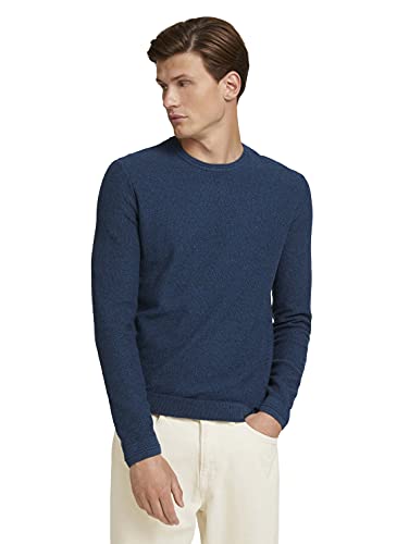 TOM TAILOR Denim Herren Strukturierter Pullover mit Bio Baumwolle 1027179, 27924 - Petrol Navy Mouliné, S von TOM TAILOR Denim