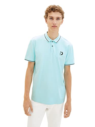 TOM TAILOR Denim Herren 1036408 Basic Piqué Poloshirt mit Stretch, 30655-Soft Light Turquoise, S von TOM TAILOR Denim