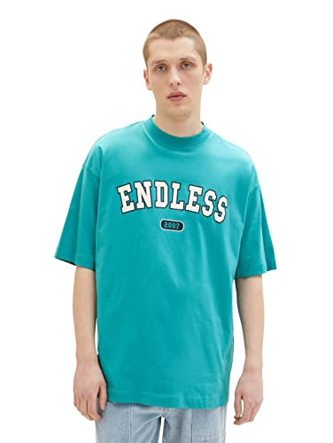 TOM TAILOR Denim Herren 1036451 Oversize College T-Shirt, 31044-Deep Turquoise, XL von TOM TAILOR Denim