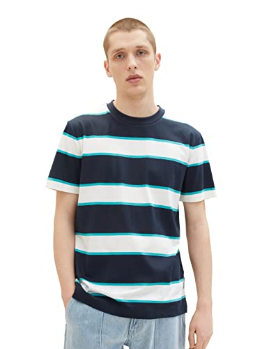 TOM TAILOR Denim Herren 1036454 T-Shirt mit Streifen-Print, 31936-Mixed Bold Stripe, L von TOM TAILOR Denim