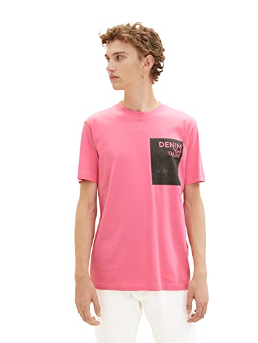 TOM TAILOR Denim Herren 1036464 T-Shirt mit Print, 31645-Summertime Pink, XL von TOM TAILOR Denim