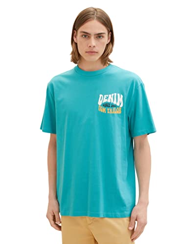 TOM TAILOR Denim Herren 1036468 Relaxed Fit T-Shirt mit Rückenprint, 31044-Deep Turquoise, XS von TOM TAILOR Denim