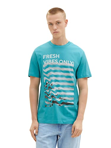 TOM TAILOR Denim Herren 1036470 T-Shirt mit Foto-Print, 31044-Deep Turquoise, M von TOM TAILOR Denim