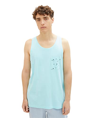 TOM TAILOR Denim Herren 1036484 Tanktop mit Brusttasche, 30655-Soft Light Turquoise, L von TOM TAILOR Denim