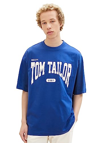 TOM TAILOR Denim Herren 1037667 Oversized T-Shirt mit Logo-Print, 14531-shiny royal Blue, M von TOM TAILOR Denim