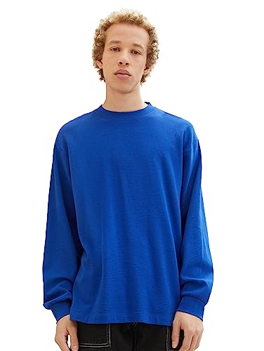 TOM TAILOR Denim Herren 1037670 Basic Langarmshirt im Relaxed Fit, 14531-shiny royal Blue, L von TOM TAILOR Denim