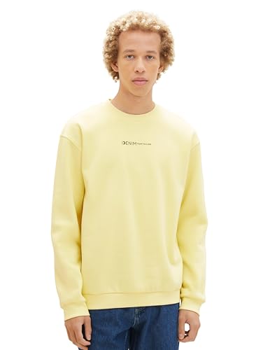 Tom Tailor Denim Herren Crewneck Sweatshirt mit kleinem Logo-Print, 12915 - Canary Light, S von TOM TAILOR Denim