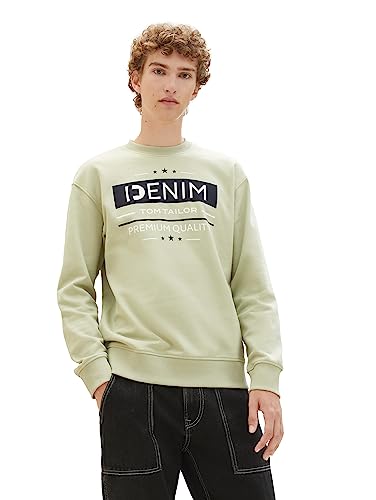 TOM TAILOR Denim Herren 1039939 Crew-Neck Sweatshirt mit Print, 32246-garden Peat, M von TOM TAILOR Denim