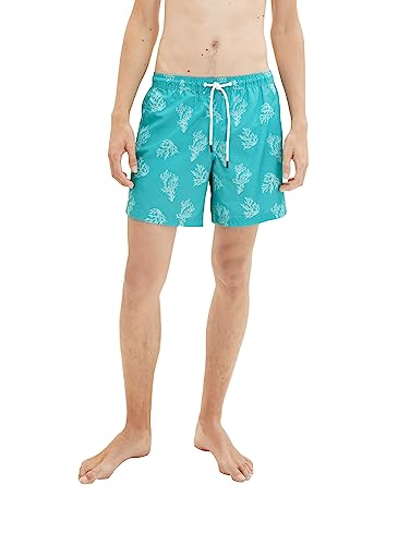 TOM TAILOR Denim Herren Badeshorts mit Muster 1035053, 31430 - green white big coral print, L von TOM TAILOR Denim