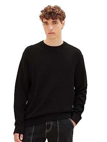 Tom Tailor Denim Herren Basic Strick-Pullover mit Struktur, 29999 - Black, L von TOM TAILOR Denim