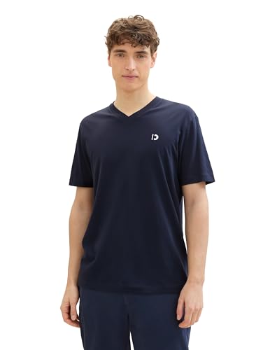 TOM TAILOR Denim Herren Basic T-Shirt mit V-Ausschnitt aus Baumwolle, Dark Blue, XXL von TOM TAILOR Denim