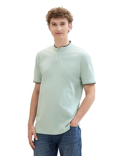 TOM TAILOR Denim Herren Piqué Poloshirt mit Stehkragen, sea foam two tone, M von TOM TAILOR Denim