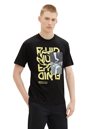 TOM TAILOR Denim Herren Relaxed Fit T-Shirt mit Print, Black, XL von TOM TAILOR Denim