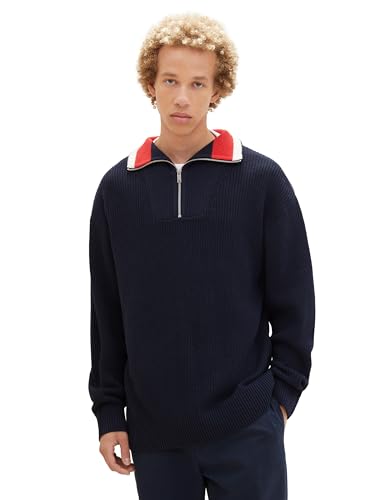 TOM TAILOR Denim Herren Relaxed Fit Troyer Pullover, sky captain blue, L von TOM TAILOR Denim