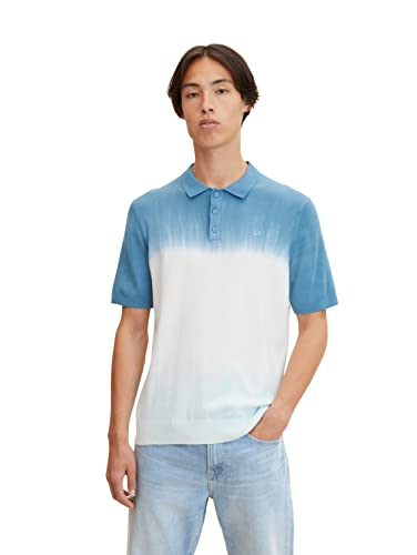 TOM TAILOR Denim Herren Strickpolo mit Farbverlauf 1030391, 29992 - White Aqua Petrol Batik, M von TOM TAILOR Denim