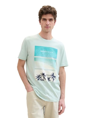 TOM TAILOR Denim Herren T-Shirt mit Fotoprint aus Baumwolle, sea foam, M von TOM TAILOR Denim