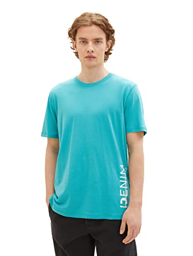 TOM TAILOR Denim Herren T-Shirt mit Logo-Print 1036963, 31044 - deep turquoise, L von TOM TAILOR Denim