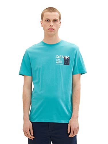 TOM TAILOR Denim Herren T-Shirt mit Logo-Print 1036964, 31044 - deep turquoise, M von TOM TAILOR Denim