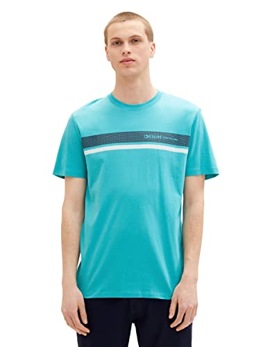 TOM TAILOR Denim Herren T-Shirt mit Logo-Print 1036965, 31044 - deep turquoise, M von TOM TAILOR Denim