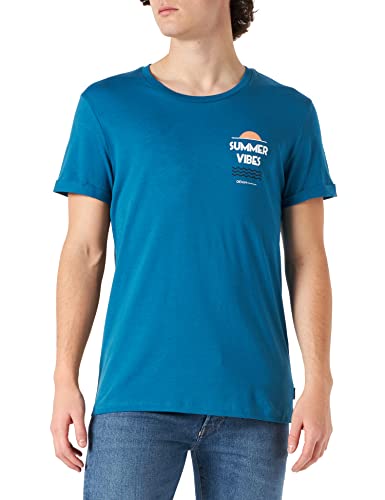 TOM TAILOR Denim Herren T-Shirt mit Print 1031131, 28857 - Blue Petrol, S von TOM TAILOR Denim