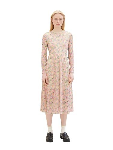 Tom Tailor Denim Damen Mesh Kleid mit Muster, 35154 - Colorful Flower Print, L von TOM TAILOR Denim