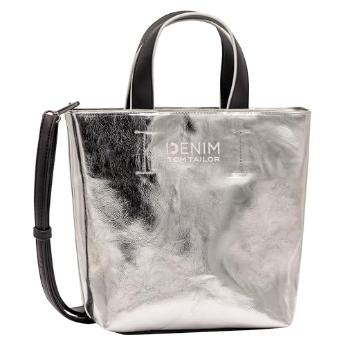 TOM TAILOR Denim Madita Damen Shopper Umhängetasche Reißverschluss Klein Silber von TOM TAILOR Denim