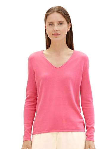 TOM TAILOR Damen Basic Strickpullover mit V-Ausschnitt, 15799 - Carmine Pink, XXXL von TOM TAILOR