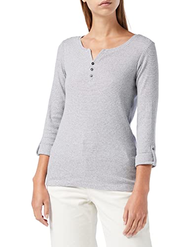 TOM TAILOR Damen Henley Longsleeve mit Streifen aus Bio-Baumwolle, 26053 - Offwhite Navy Small Stripe, XL von TOM TAILOR