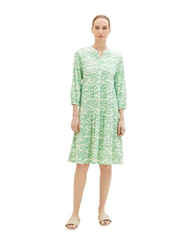 TOM TAILOR Damen 1035221 Kleid mit Volant, 31574 - Green Small Wavy Design, 46 von TOM TAILOR