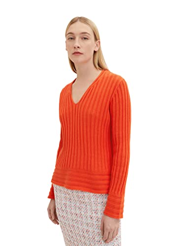 TOM TAILOR Damen 1035292 Strickpullover mit Rippstruktur, 15612 - Fever Red, L von TOM TAILOR