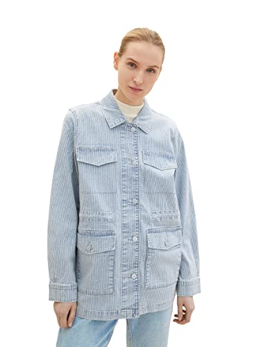 TOM TAILOR Damen 1035327 Jeansjacke mit Streifen, 31327 - Denim Offwhite Stripe, S von TOM TAILOR