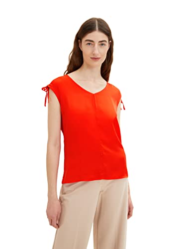 TOM TAILOR Damen 1035851 T-Shirt mit V-Ausschnitt & Raffung, 15612 - Fever Red, 3XL von TOM TAILOR