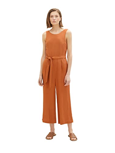 TOM TAILOR Damen 1036671 Leinen Overall Jumpsuit mit Bindegürtel, 31650-Terracotta Brown, 42 von TOM TAILOR