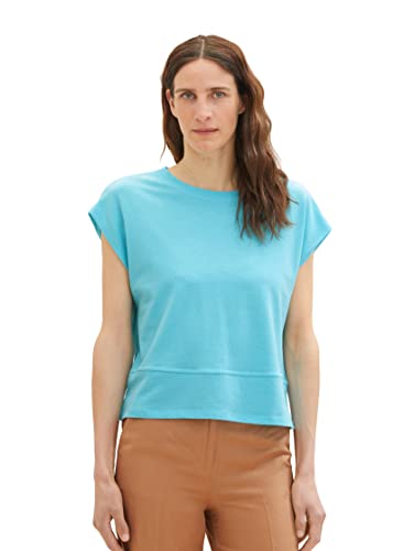 TOM TAILOR Damen 1036787 Cropped T-Shirt mit Struktur, 26007-Teal Radiance, S von TOM TAILOR