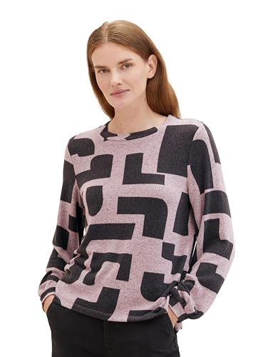 TOM TAILOR Damen 1038171 Langarmshirt mit Muster, 35135-mauve Black Geometric Print, S von TOM TAILOR