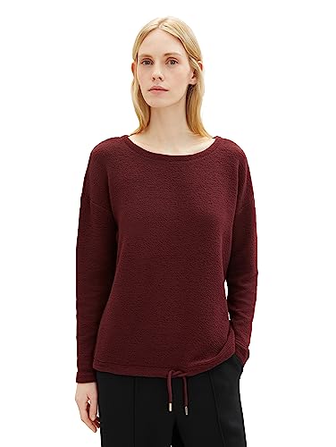 TOM TAILOR Damen 1038177 Sweatshirt mit Struktur & Kordelzug, 10308-Deep Burgundy Red, XS von TOM TAILOR