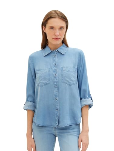 TOM TAILOR Damen Jeansbluse mit Brusttaschen, 10113 - Clean Mid Stone Blue Denim, 38 von TOM TAILOR