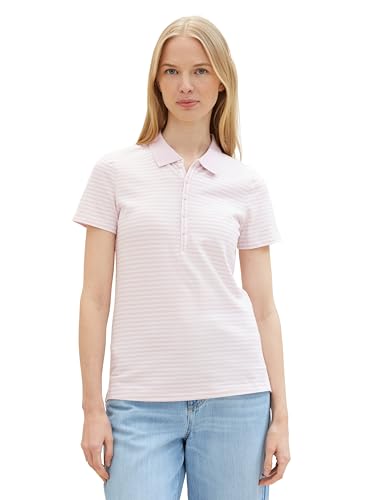 TOM TAILOR Damen Basic Polo Shirt, 35718 - Rose Offwhite Stripe, L von TOM TAILOR