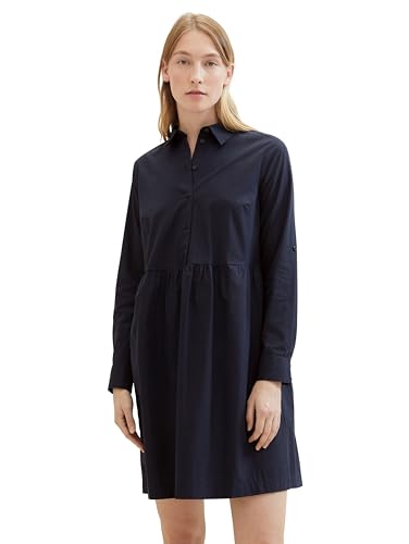 TOM TAILOR Damen Basic Poplin Hemdkleid mit Taschen, 10668 - Sky Captain Blue, 36 von TOM TAILOR