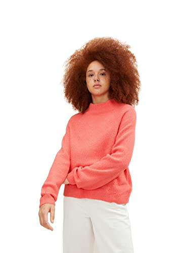 TOM TAILOR Damen 1033278 Strickpullover mit Stehkragen, 12230 - Smooth Papaya Red, 3XL von TOM TAILOR