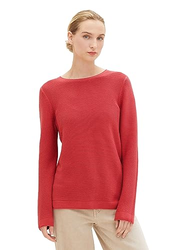 TOM TAILOR Damen Basic Strickpullover aus Bio-Baumwolle, 11016 - Berry Red, XXS von TOM TAILOR