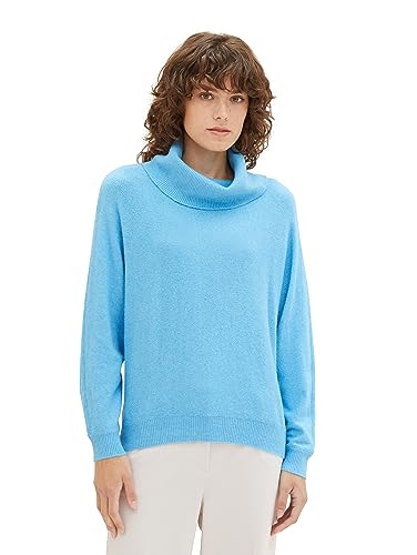 TOM TAILOR Damen Basic Strickpullover mit Rollkragen, Clear Light Blue Melange, S von TOM TAILOR