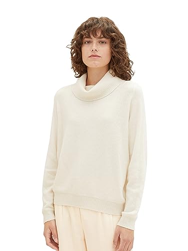 TOM TAILOR Damen Basic Strickpullover mit Rollkragen, soft beige melange, XL von TOM TAILOR