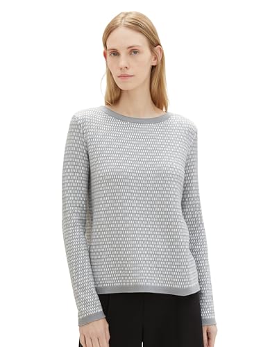 TOM TAILOR Damen Basic Strickpullover mit Struktur, grey offwhite structure, S von TOM TAILOR