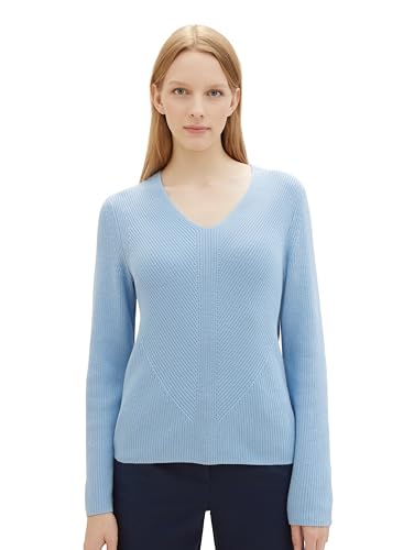 TOM TAILOR Damen Basic Strickpullover mit V-Ausschnitt, 34587 - Light Fjord Blue, XL von TOM TAILOR