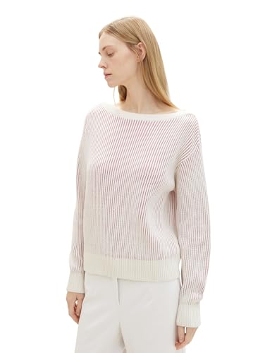 TOM TAILOR Damen Cardigan mit Bindegürtel , offwhite berry structure, L von TOM TAILOR