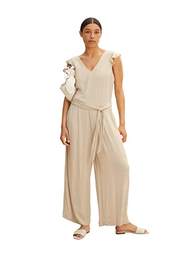 TOM TAILOR Damen Jumpsuit mit Bindegürtel 1031368, 29517 - Sand Stone Beige, 42 von TOM TAILOR