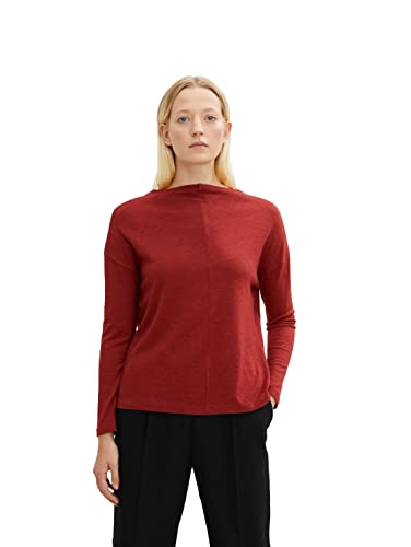 TOM TAILOR Damen Langarmshirt mit umgeschlagenem Stehkragen 1034516, 27470 - Dark Maroon Red, S von TOM TAILOR