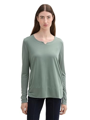 TOM TAILOR Damen Longsleeve im Material-Mix, 13182 - Pale Bark Green, XS TOM TAILOR Damen Longsleeve im Material-Mix, 13182 - Pale Bark Green, XS von TOM TAILOR
