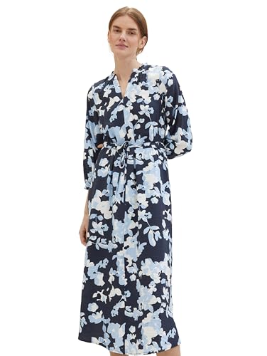 TOM TAILOR Damen Maxi-Kleid mit Muster, 34757 - Blue Cut Floral Design, 44 von TOM TAILOR